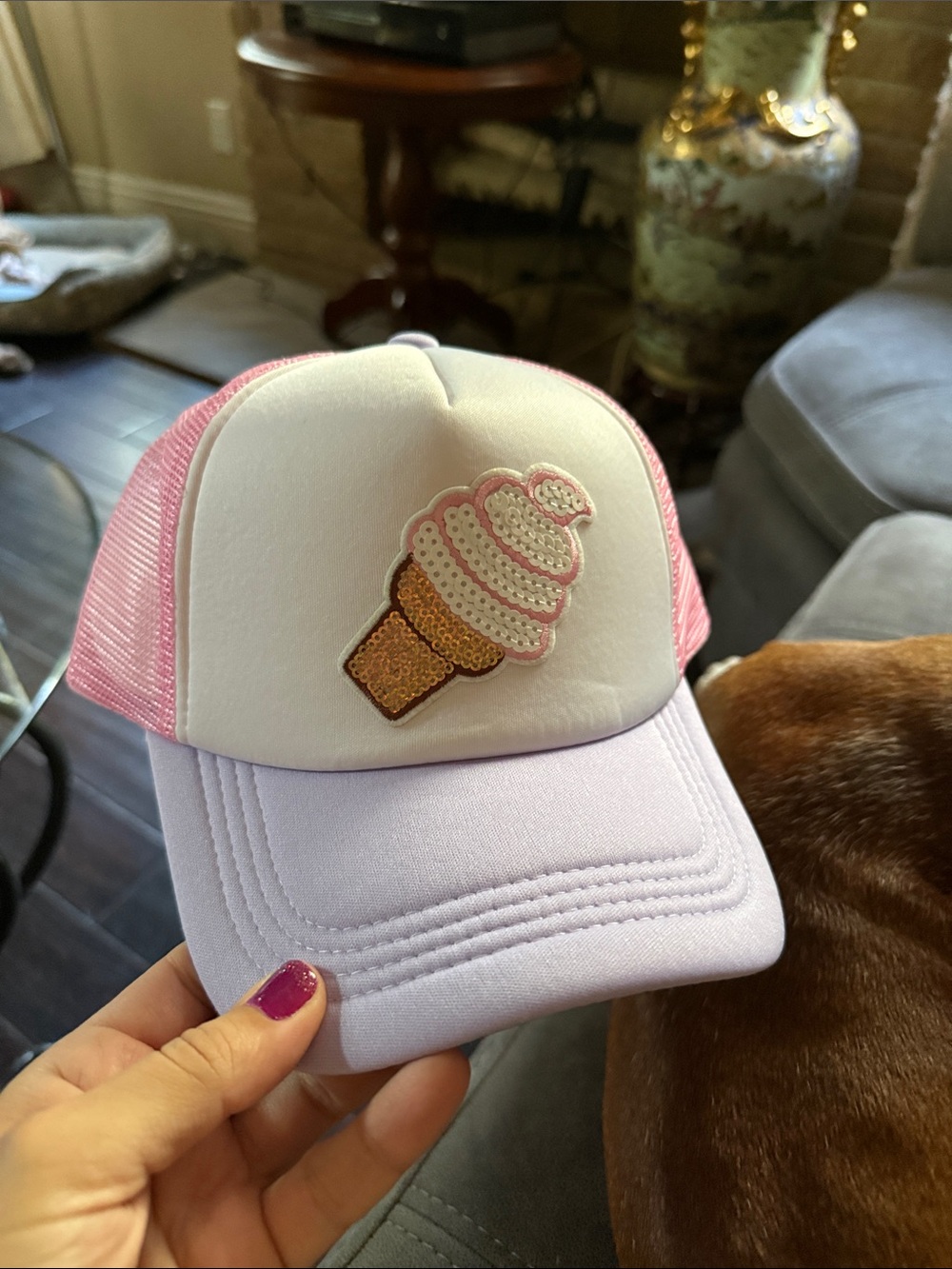 Pink & White Ice Cream Patch Trucker Hat SnapBack adult/kids beach fun purple